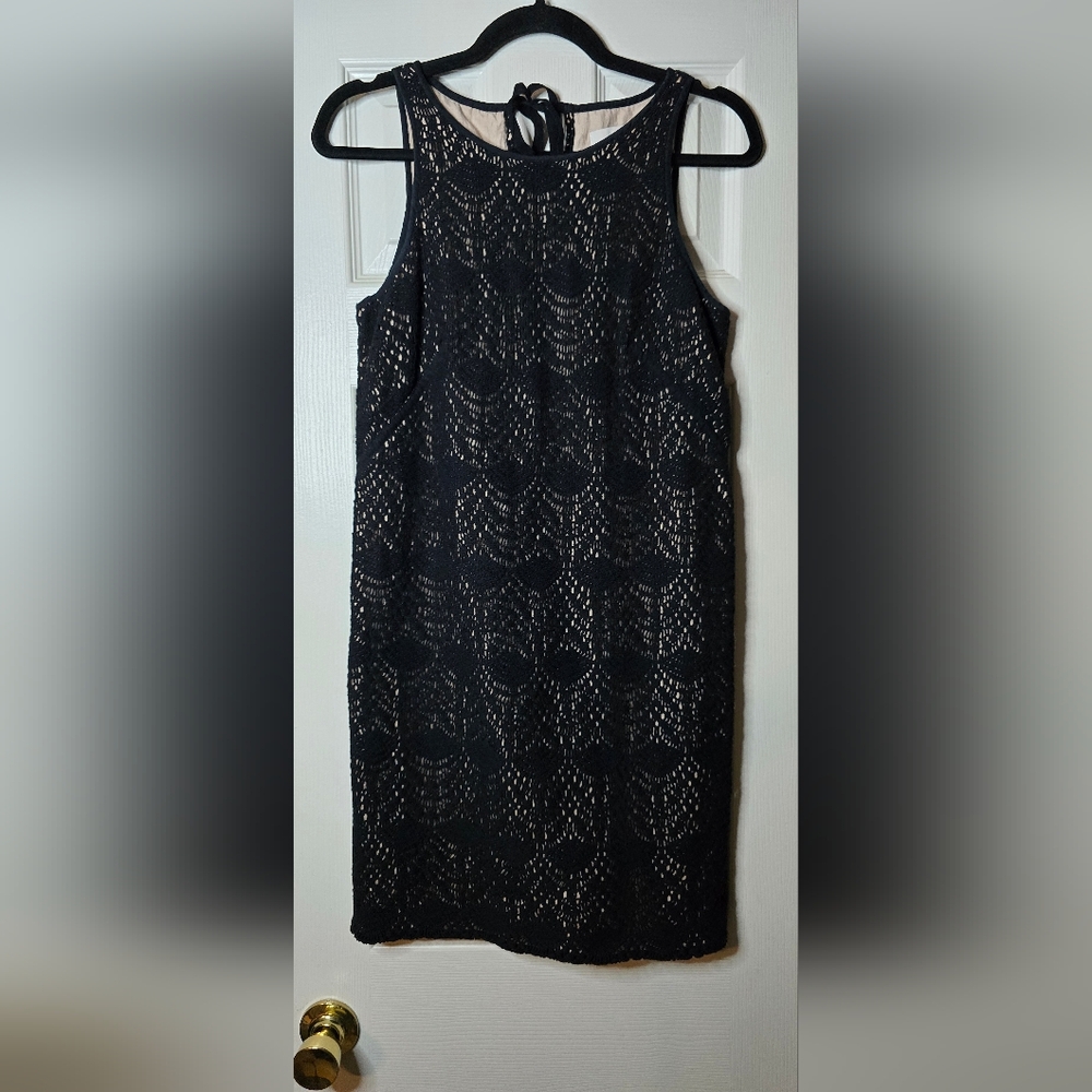 Women's LOFT Dress Black Crochet Overlay 4 Elegant Cocktail Evening Dress Chic